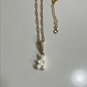 Elegant Gold and White Gummy Bear Pendant Necklace